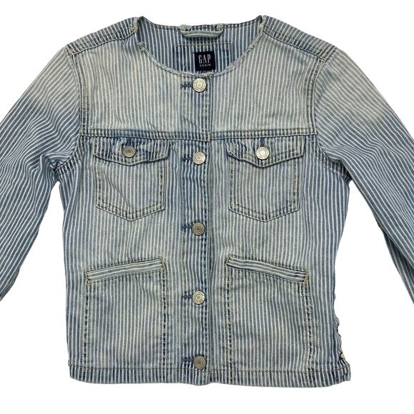 GAP KIDS Railroad Stripe Denim Jacket Size Large 10-11y Girls Lace Up Side Blue - Picture 3 of 9